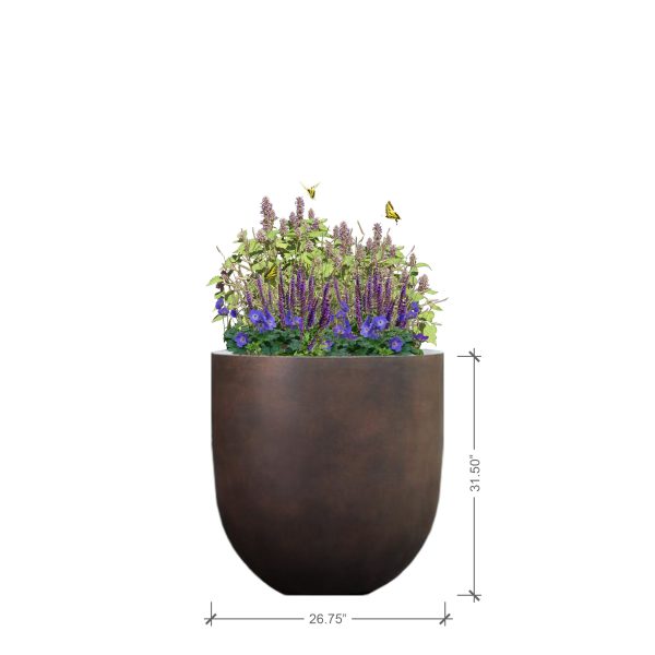 Large Round Rust Planter with Purple Lover Plant Palette, BLOOMTIME